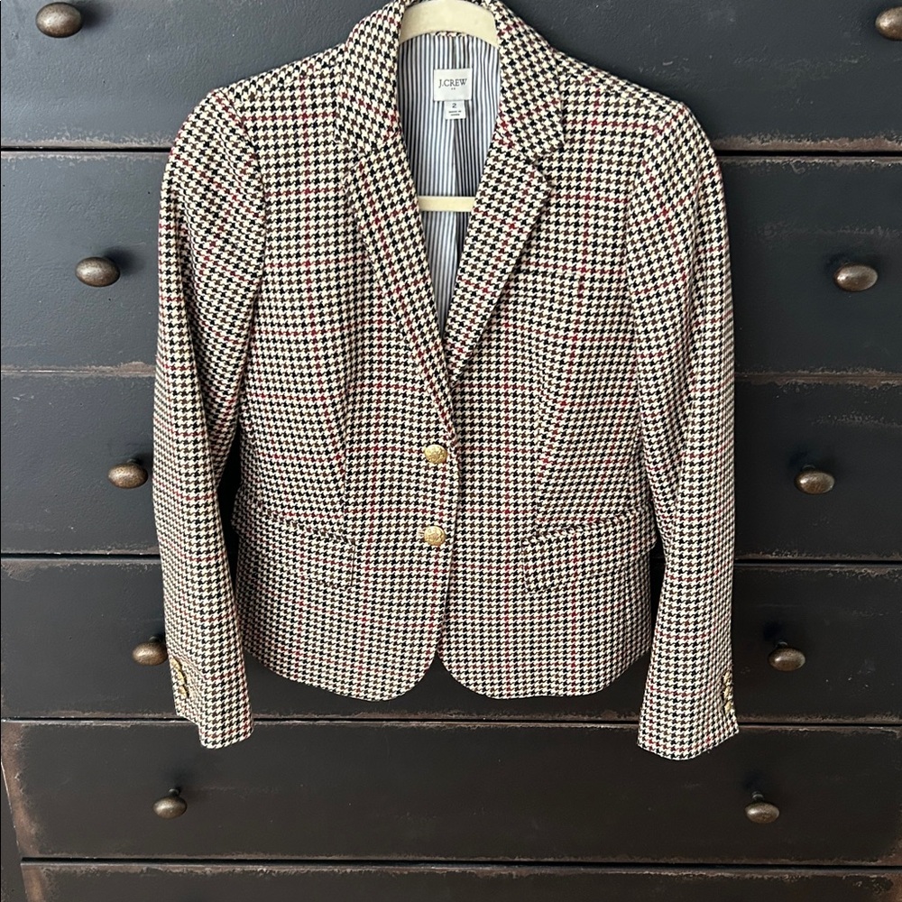 J. Crew Classic Houndstooth Blazer with Gold Accents